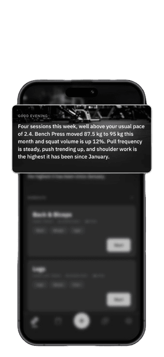 Liftio home screen showing daily training summary